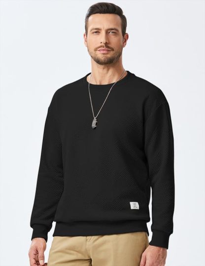 Men's Crewneck Sweatshirts Soild Color Geometric Texture Long Sleeve Casual Pullover Shirt-tidenox