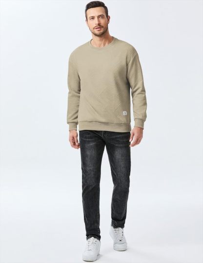 Men's Crewneck Sweatshirts Soild Color Geometric Texture Long Sleeve Casual Pullover Shirt-tidenox