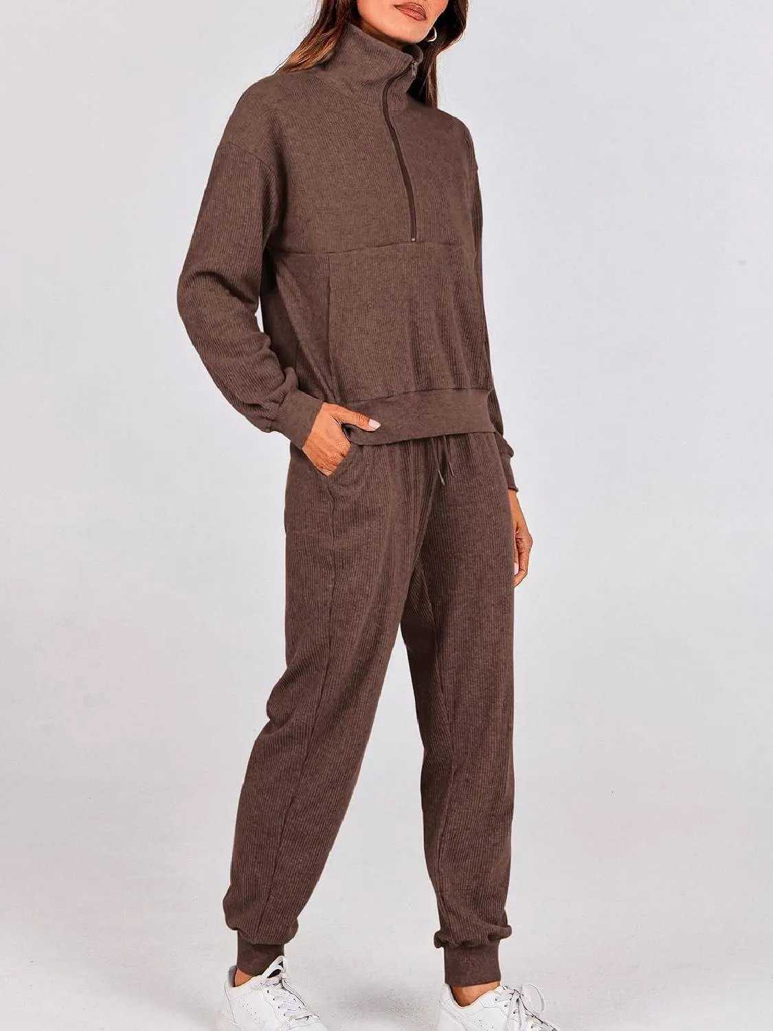 ⏰Hot Sale-Womens 2 Piece Long Sleeve Half Zip Pullover Fall Tracksuit Sweatsuits Set(Buy 2 Free Shipping)-tidenox