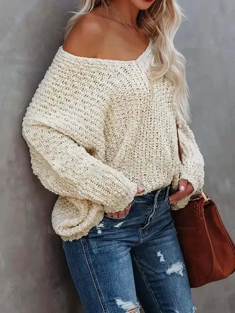 ✨Women's Off-the-Shoulder Sweater Loose Lightweight Pullover Top-tidenox