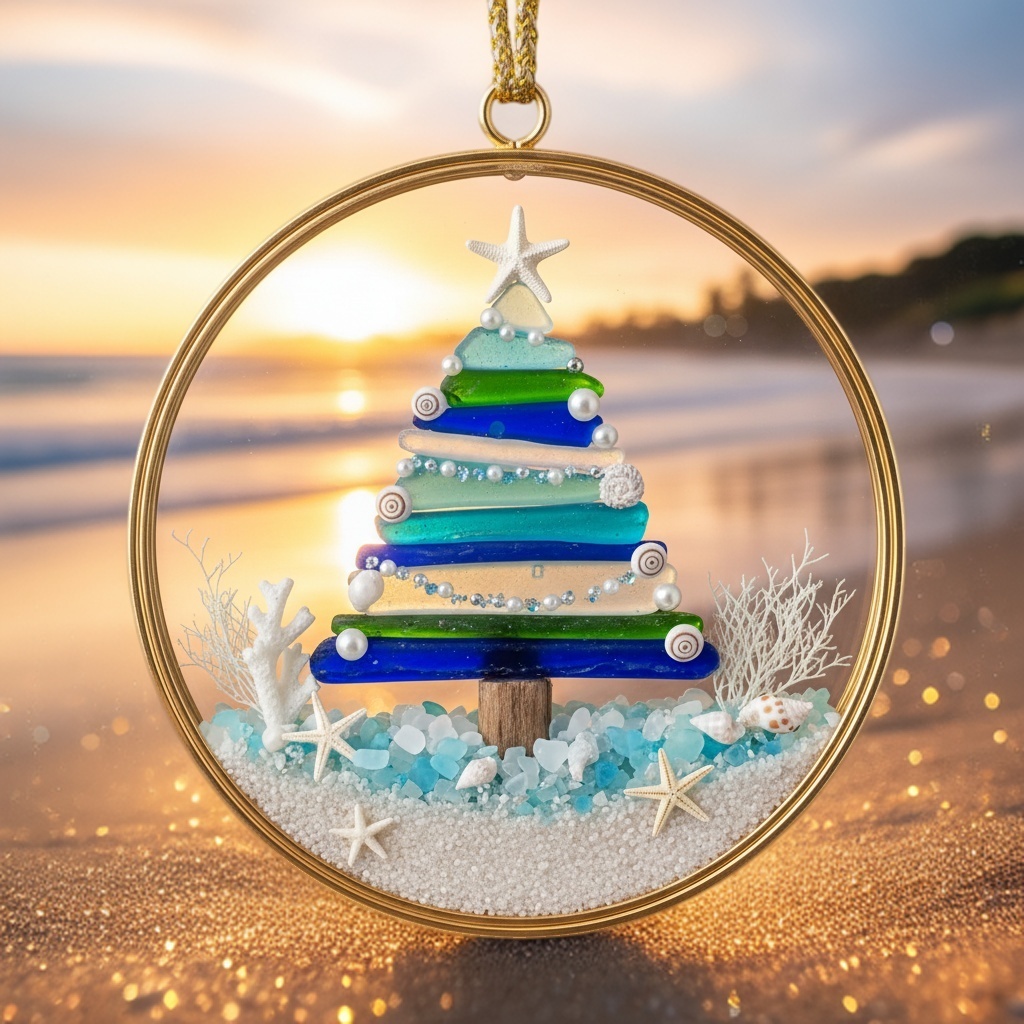 🌊✨Sea Glass Christmas Tree Ornament – Handmade Coastal Holiday Decor-tidenox