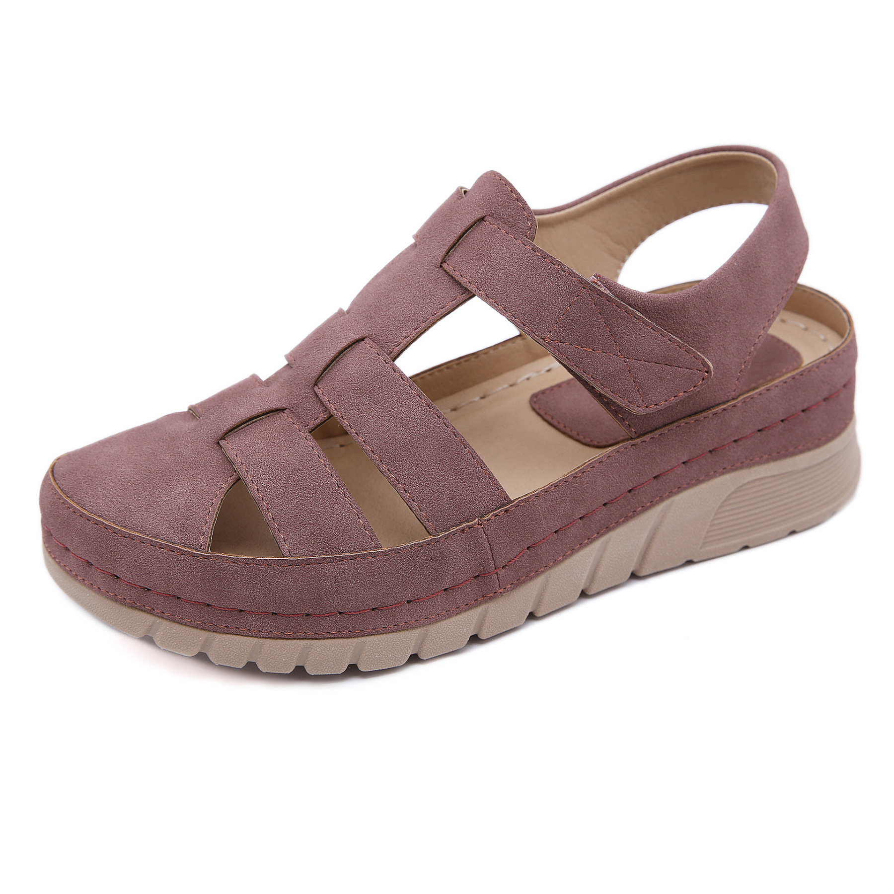 Casual Orthopedic Velcro Walking Wedge Toe Sandals-tidenox