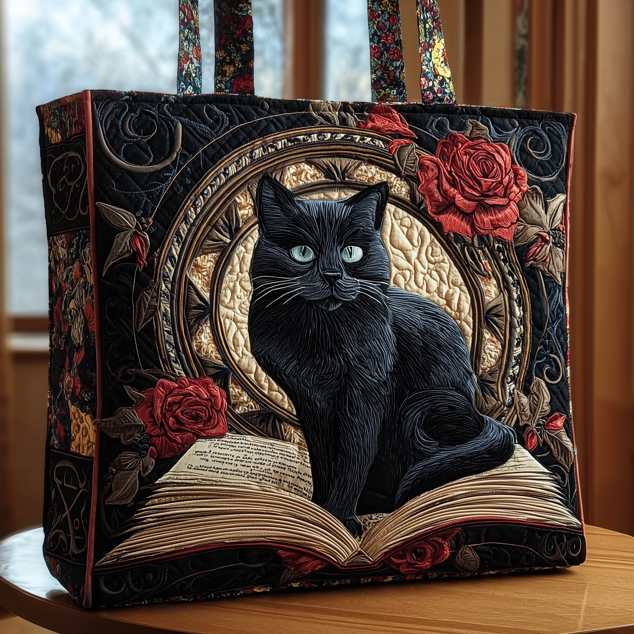 Black Cat Quilted Tote Bag GFTONL5015-tidenox