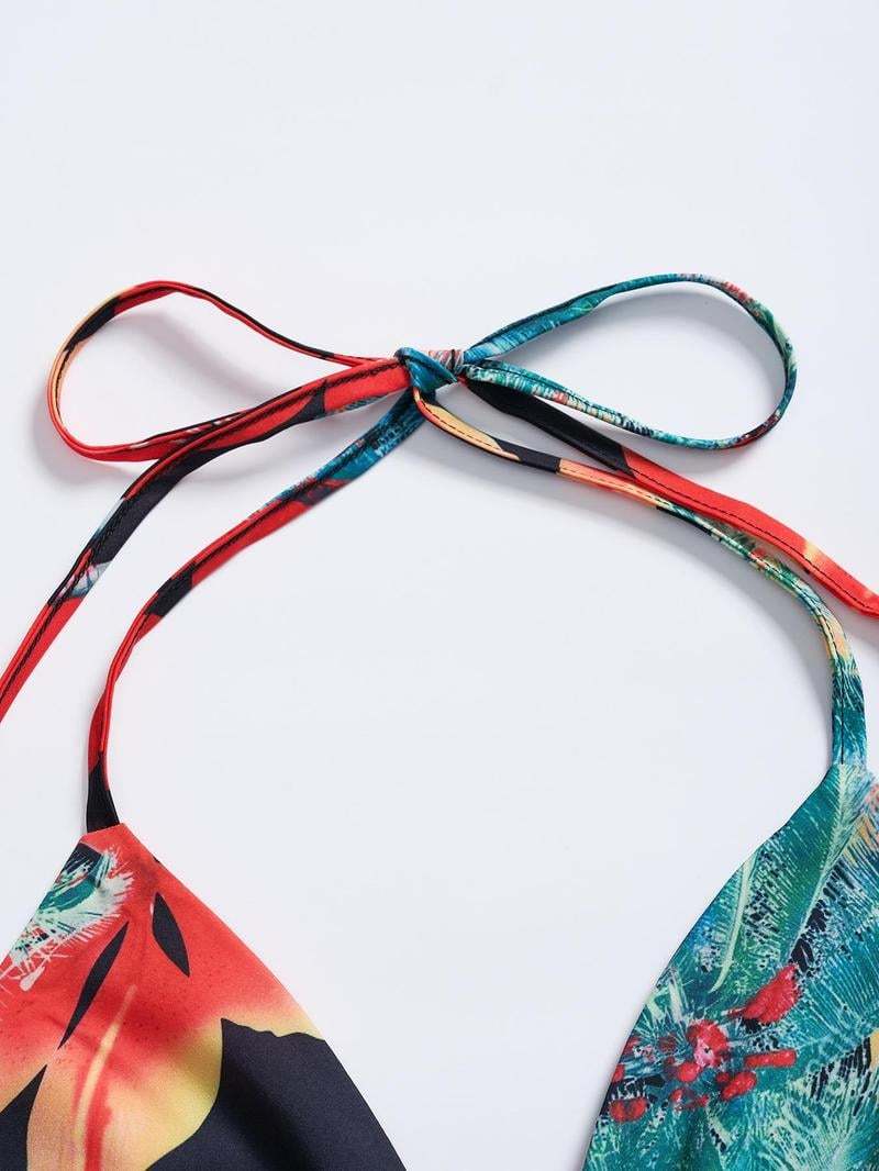 Women's Floral Print Chain Decor Split Thigh Dress-tidenox