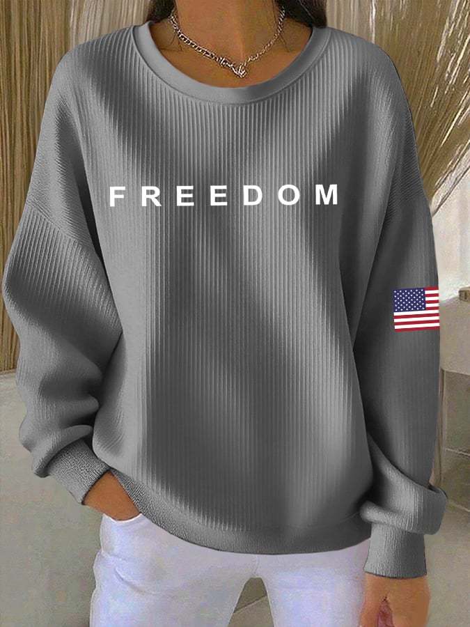 Women's Freedom American Flag Print Sweatshirt-tidenox