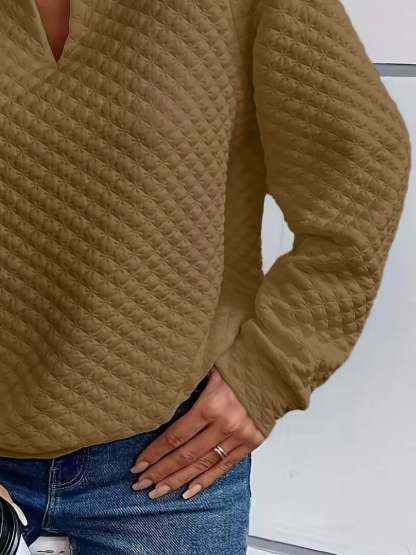 Textured Notched Raglan Sleeve Sweatshirt-tidenox