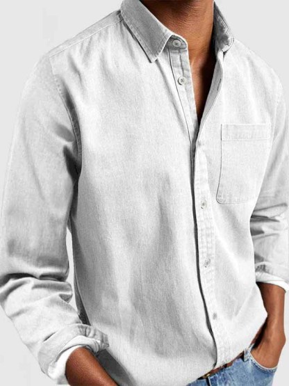 Men's Basics Vintage Washed Pocket Long Sleeve Shirt-tidenox