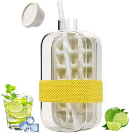 2 IN 1 Ice Cube Water Bottle,Simple Press-Type Ice Cube Water Bottle-Convenient Straw Included-tidenox