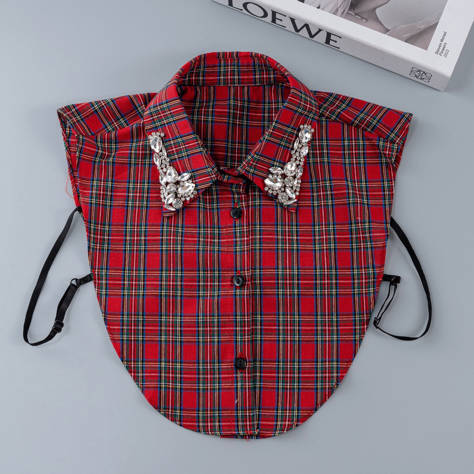 🔥Red Christmas Plaid Rhinestone Collar-tidenox