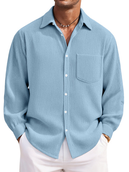 Men's Everyday Casual Solid Color Corduroy Button Lapel Long Sleeve Shirt-tidenox