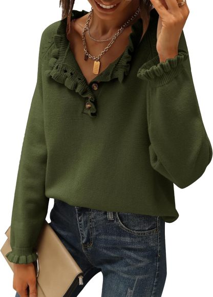 CLEARANCE SALE🔥Ruffle Trim Casual Knit Pullover Tops﻿(Buy 2 Free Shipping)-tidenox