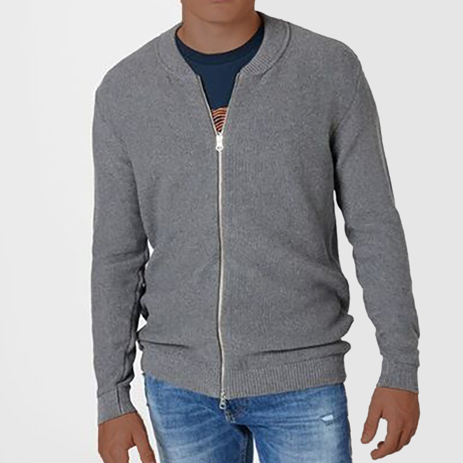 Men's Casual Knit Double Zipper Design Cardigan Sweater-tidenox