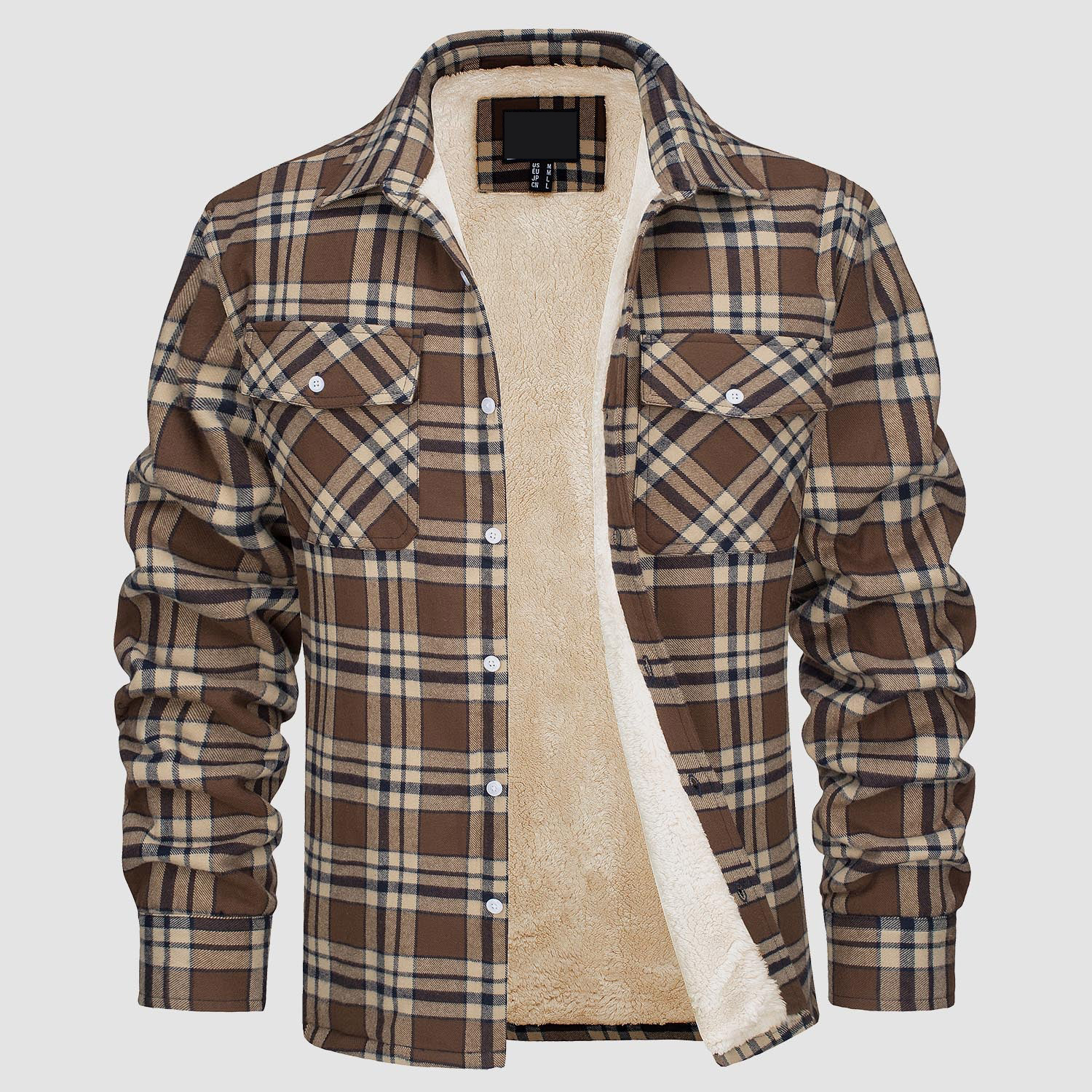 Men's Flannel Shirt Jacket - Fleece Lined Cotton Winter Coat-tidenox