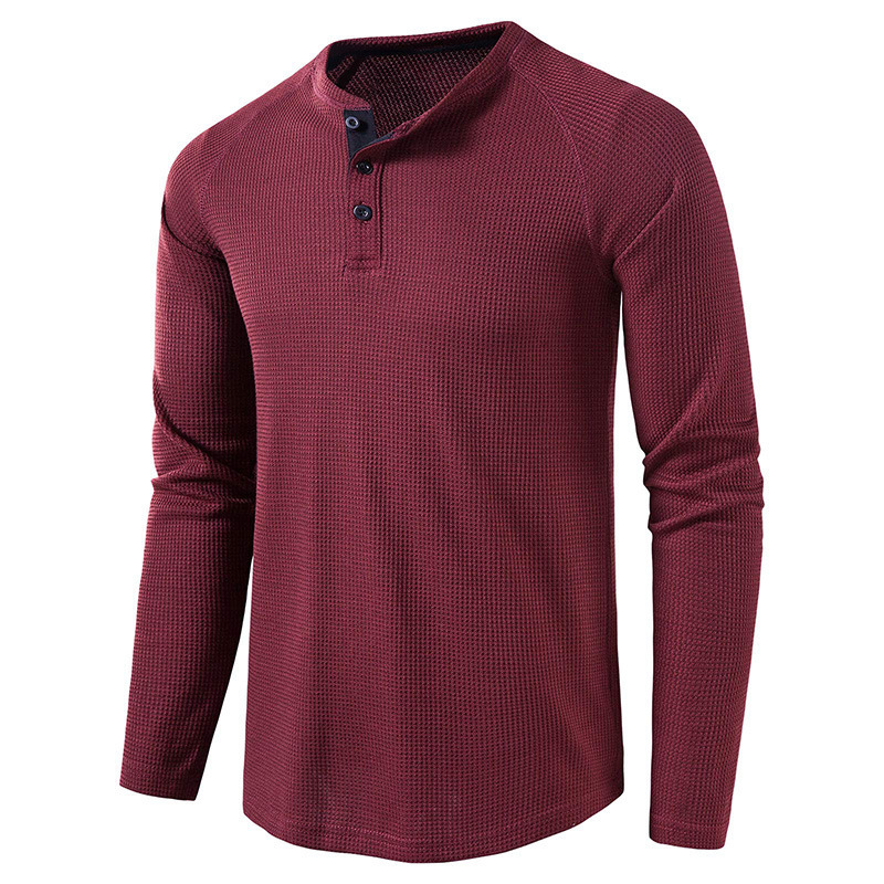 Men's Lightweight Henley Collarless Plain Crew Neck Shirt-tidenox