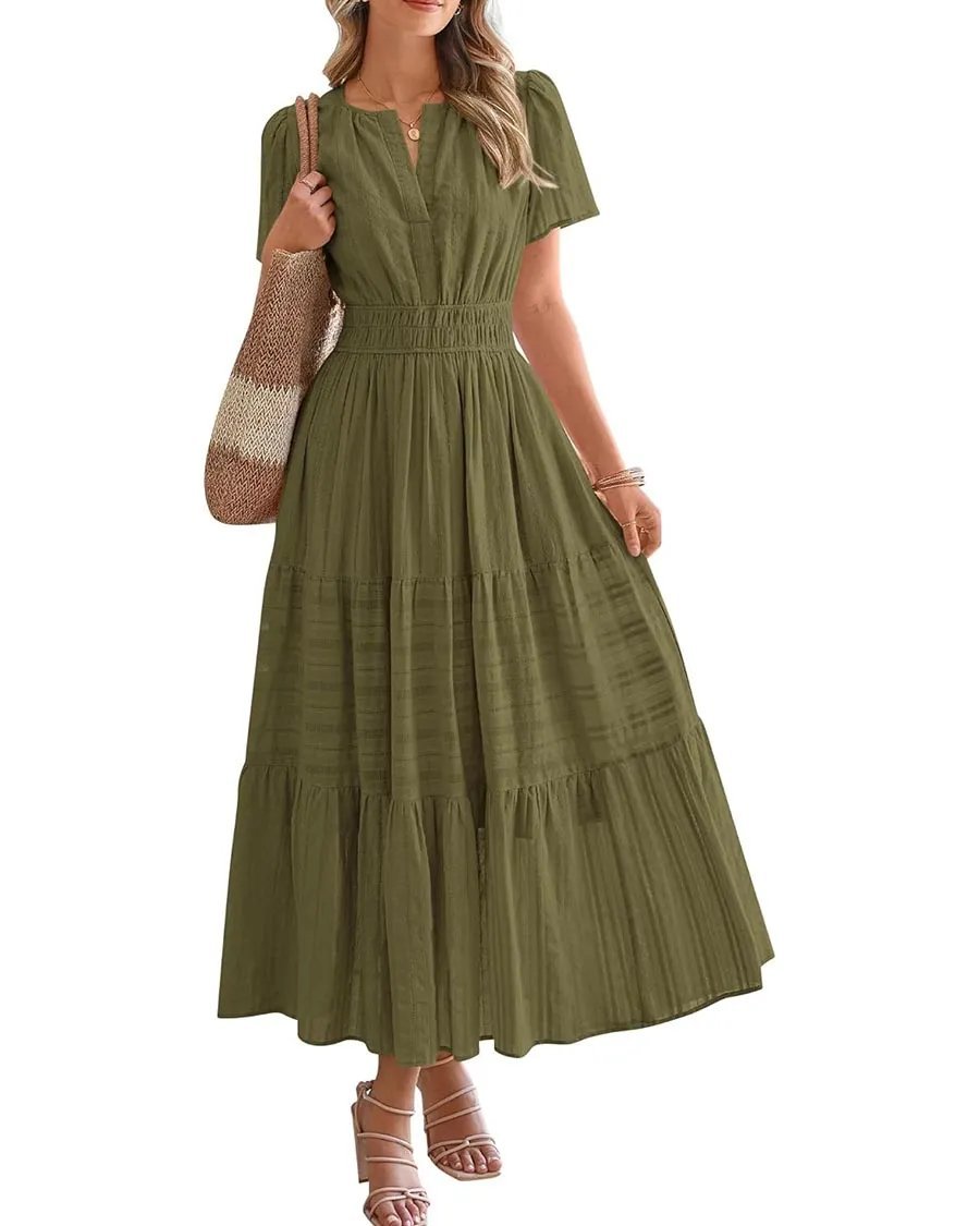 Limited time sale🔥Womens Summer Lightweight Short Sleeve Midi Maxi Dresses