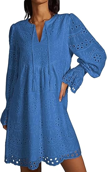 2025 New Arrival- Casual Eyelet Lace Dress for Women-tidenox