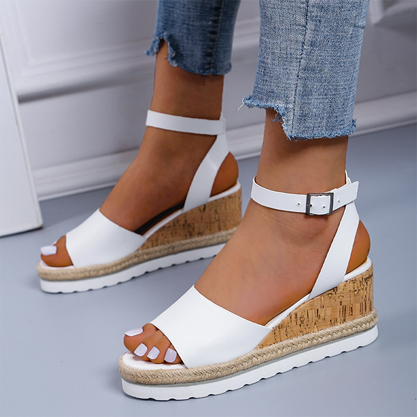 Womens High Heels Buckle Ankle Strap Flatform Wedge Leather Sandals-tidenox