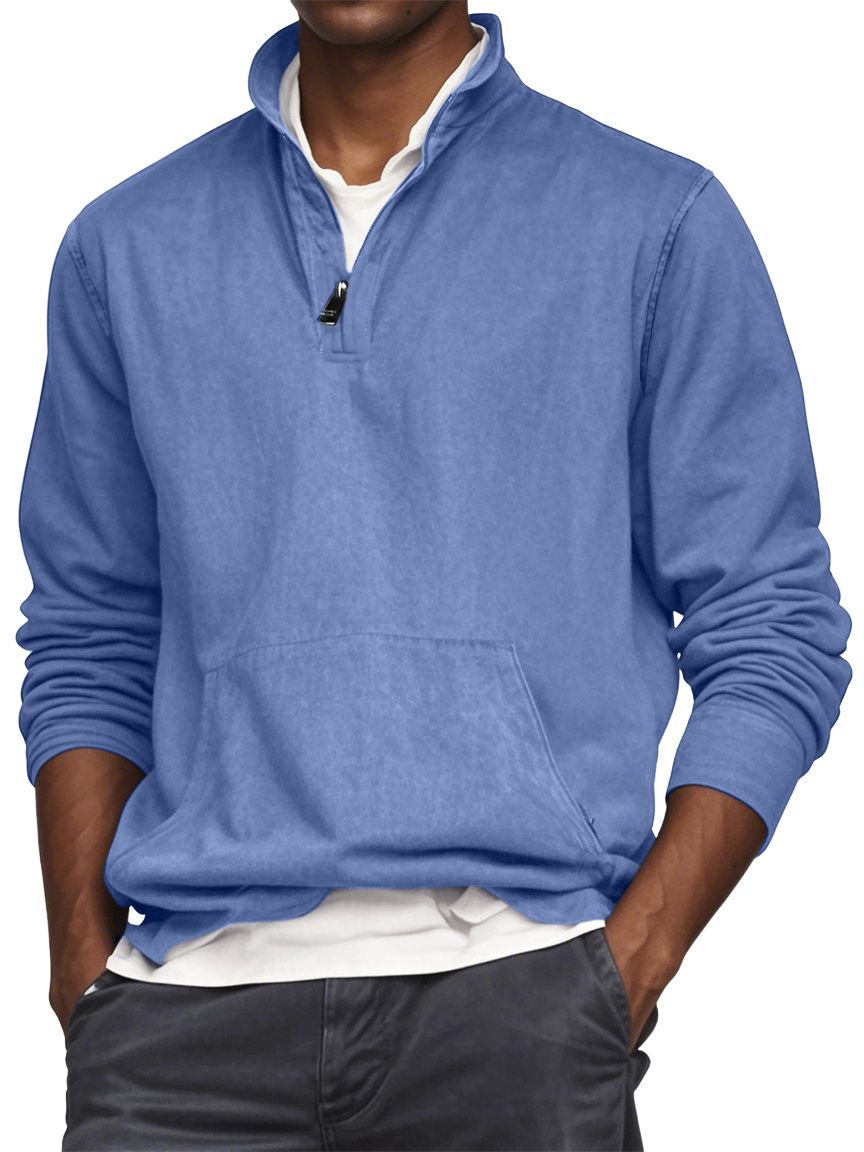 Men's Quarter Zip Pocket Washed Distressed Vintage Long Sleeve T-shirt-tidenox