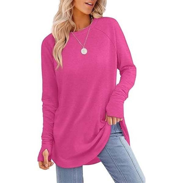 Womens Tunic Tops to Wear with Leggings Long Sleeve Thumb Hole Shirts Crew Neck Curved Hem-tidenox