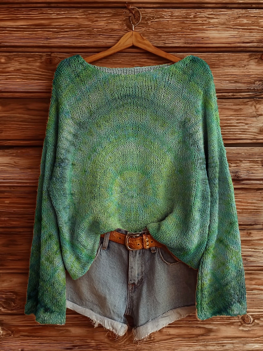 Women's Tie-Dye Kaleidoscope Tattoo Pattern Art Print Casual Pullover Sweater-tidenox