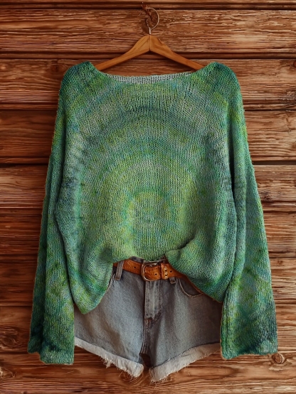 Women's Tie-Dye Kaleidoscope Tattoo Pattern Art Print Casual Pullover Sweater-tidenox