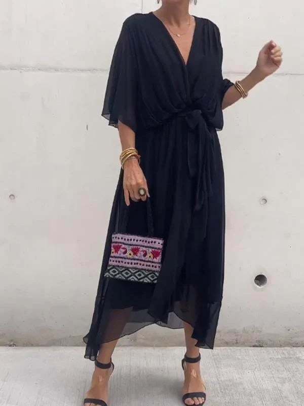 Stylish and elegant V-neck maxi dress-tidenox