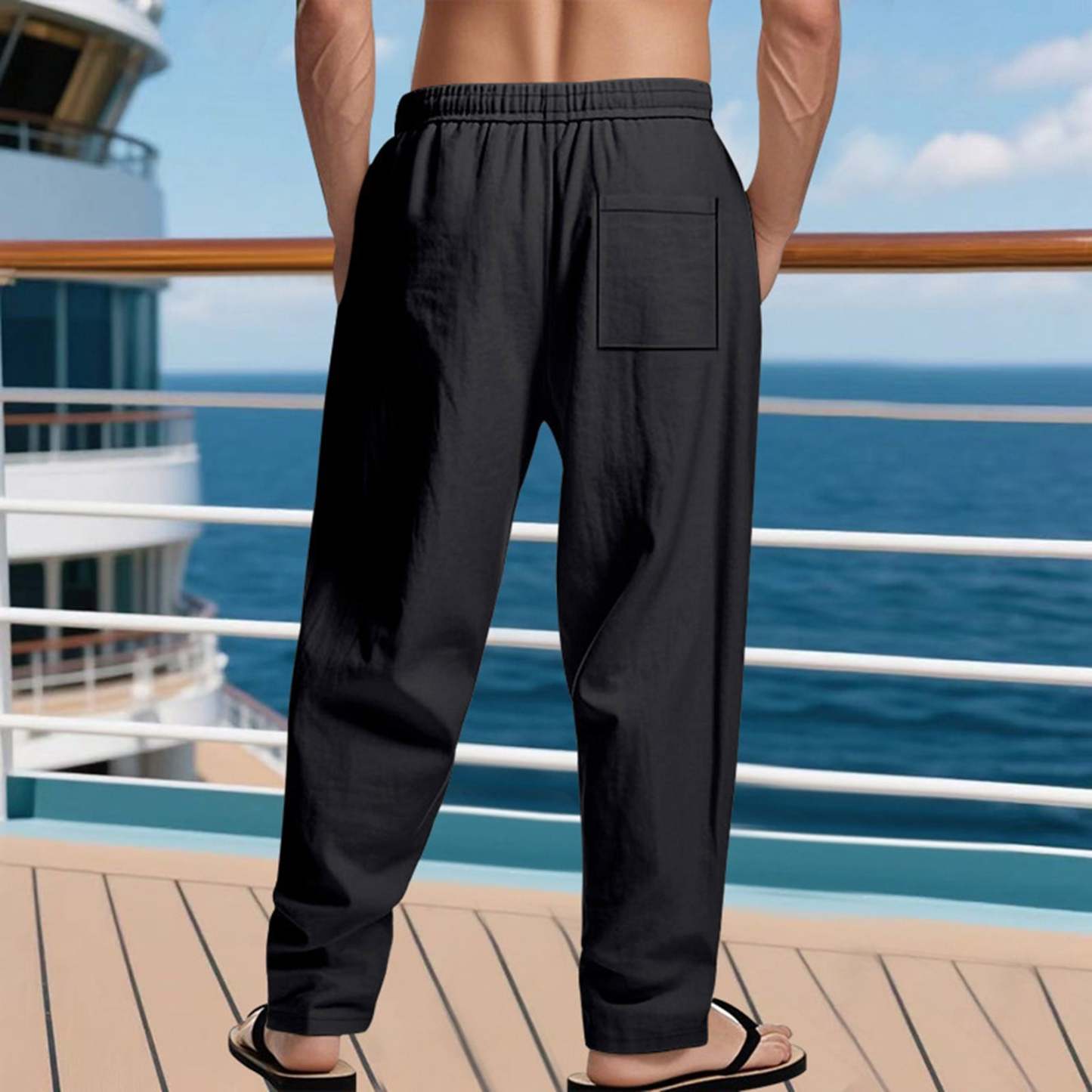 Men's linen trousers summer beach pants solid color comfortable breathable holiday leisure Hawaiian Bohemian style