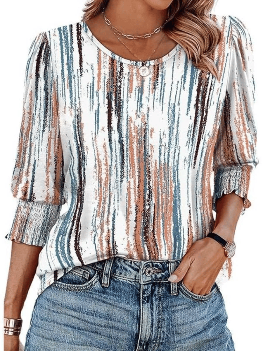 Hot Sale-Women Dressy Casual 3/4 Length Sleeve Blouses with Smocked Cuffs-tidenox