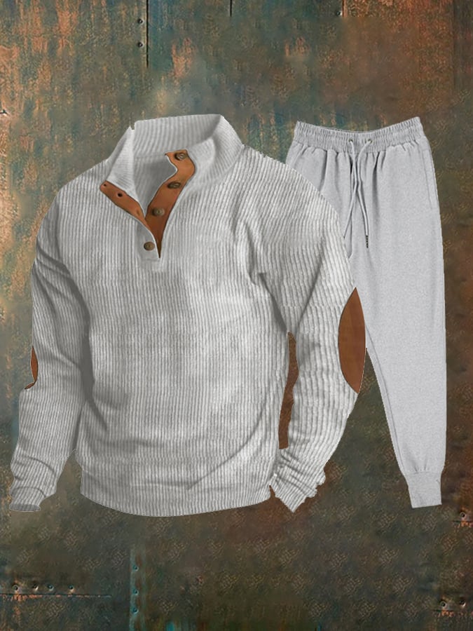 Men's Casual Sports Corduroy Sweatshirt Sweatpants Set-tidenox
