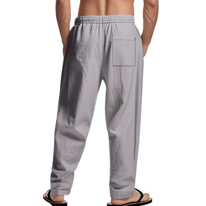 Men's linen trousers summer beach pants solid color comfortable breathable holiday leisure Hawaiian Bohemian style