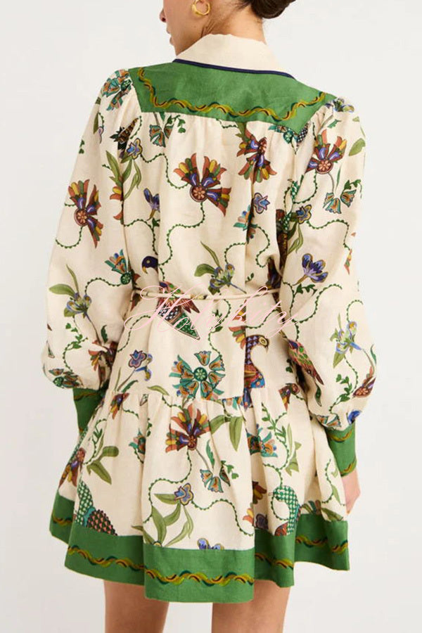 Celebrate Everyday Unique Print Color Match Balloon Sleeve Shirt Mini Dress-tidenox