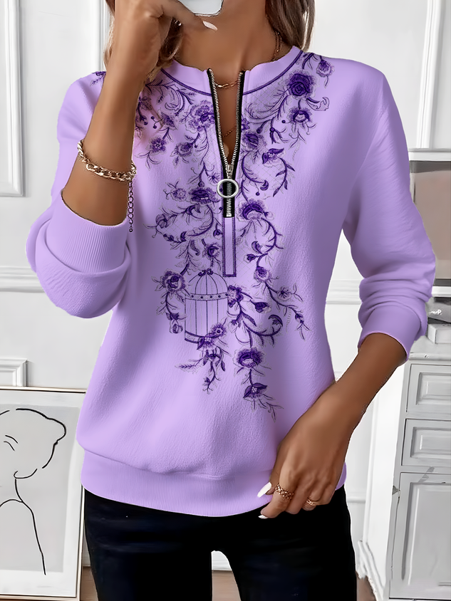 Women's Retro Art Graphic Design Everyday Long Sleeve Center Front Zip Sweatshirt-tidenox