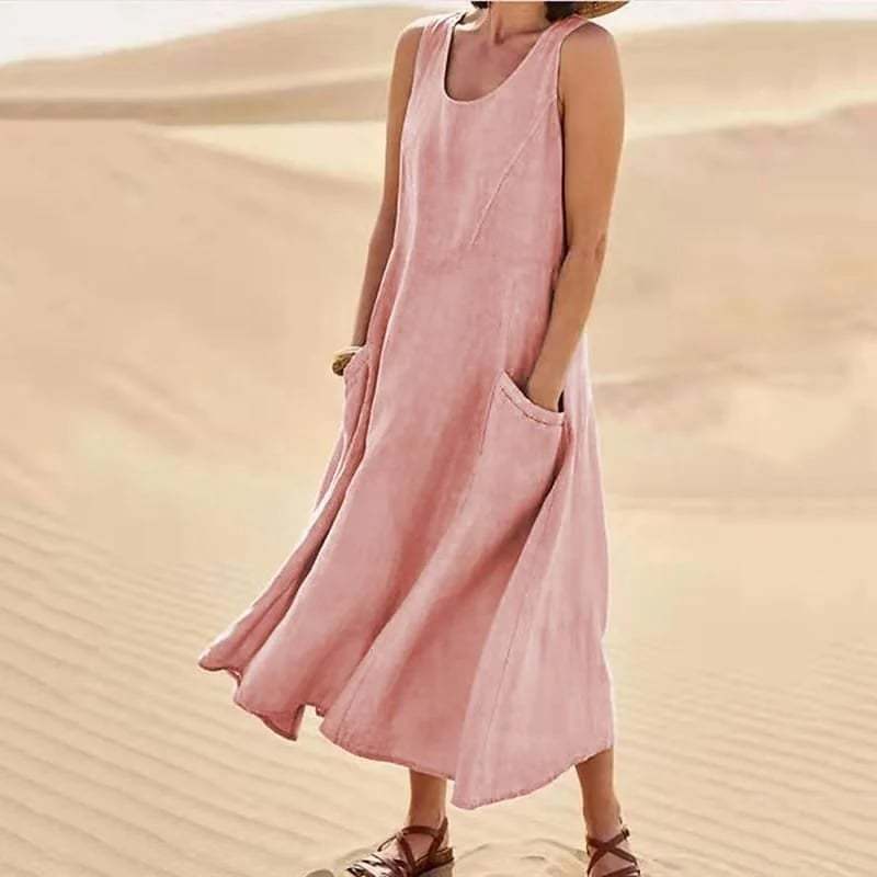 🔥Women's Sleeveless Cotton And Linen Dress-tidenox