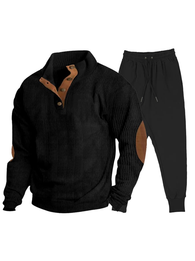 Men's Casual Sports Corduroy Sweatshirt Sweatpants Set-tidenox