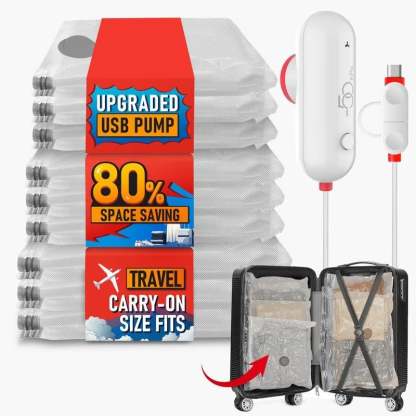 9 Pack Lightweight Travel Bags with USB Electric Pump | Compact Vacuum Storage Bags for Clothes | Space Saver Compression Bags for Travel