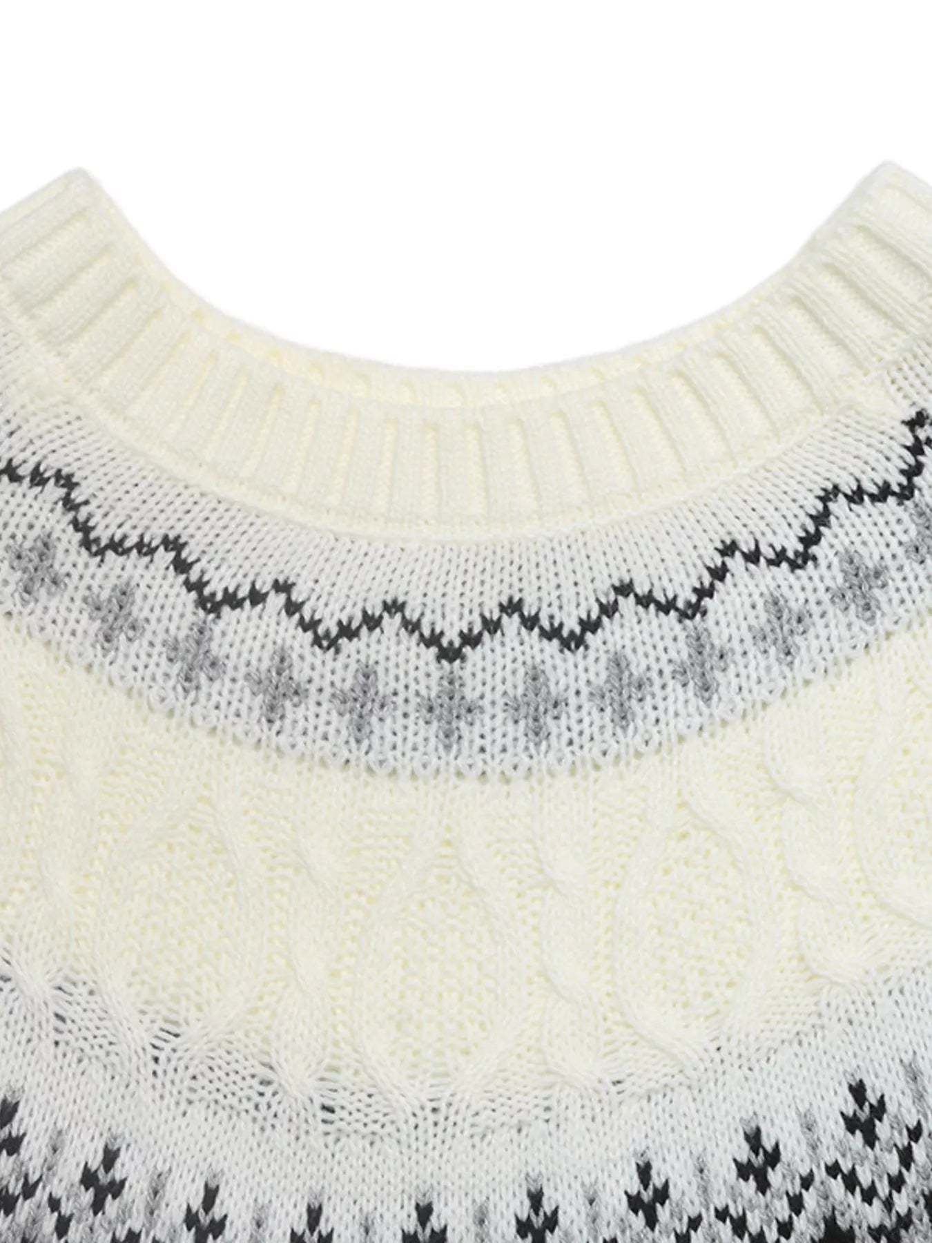 Fair Isle Pattern Crew Neck Sweater-tidenox