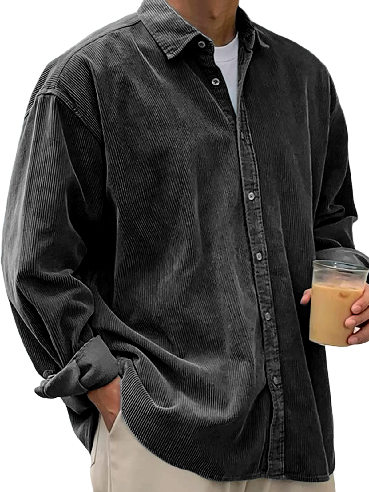 Men's Stylish Corduroy Urban Casual Daily Long-Sleeved Shirt-tidenox