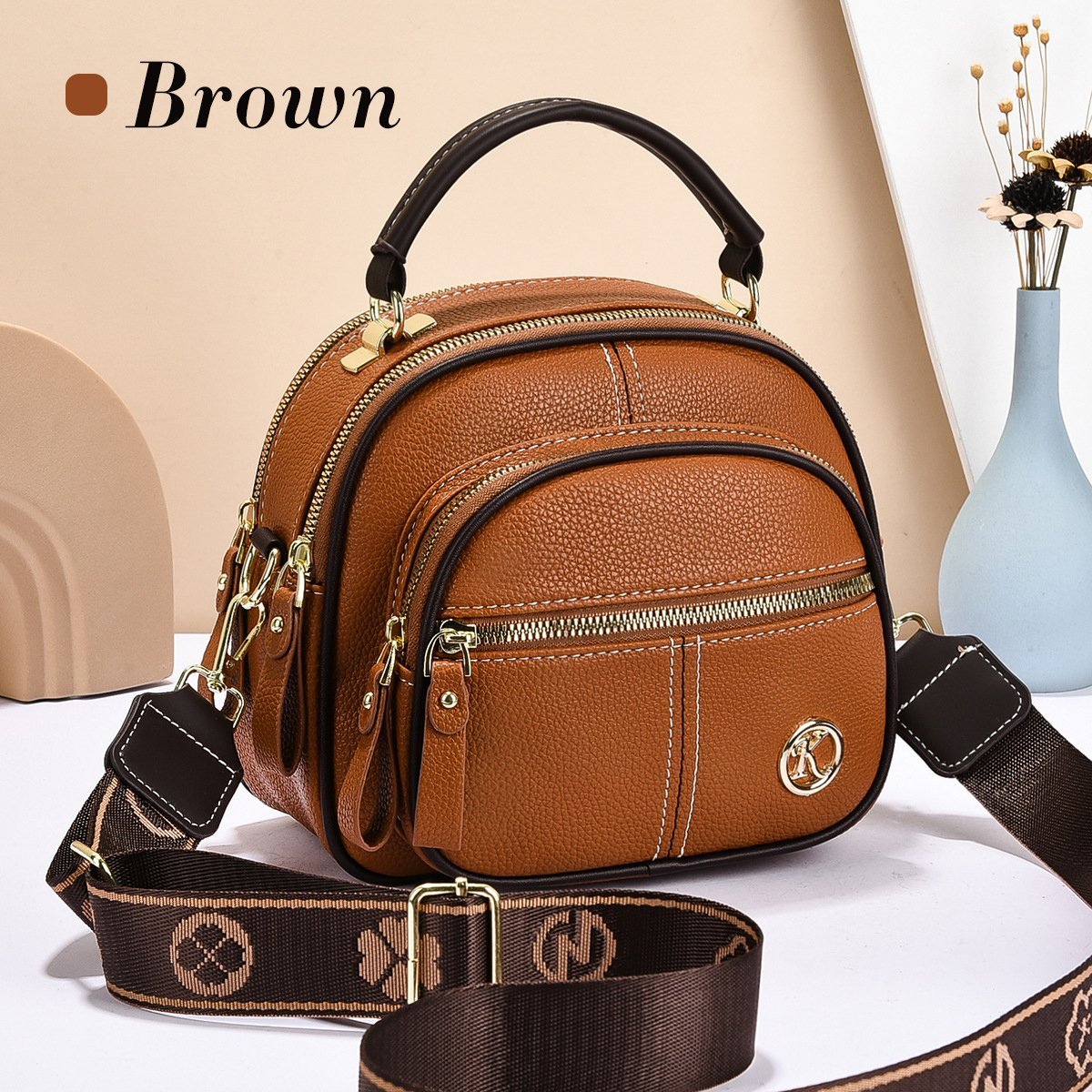 🛫Classic Multifunctional Compartments Adjustable Wide Shoulder Strap Leather Crossbody Bag-tidenox
