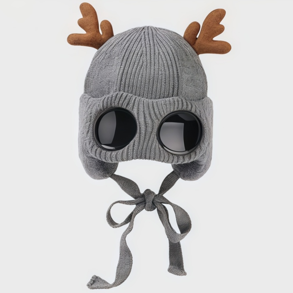 🔥🦋 Winter Knitted Deer Antler Aviator Hat with Goggles-tidenox