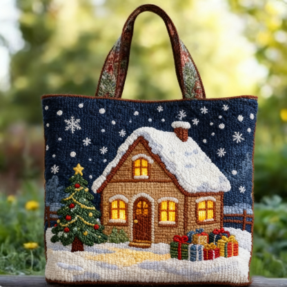 🎄 Festive Christmas Stocking Embroidered Tote Bag – Cozy Holiday Carryall 🎁-tidenox