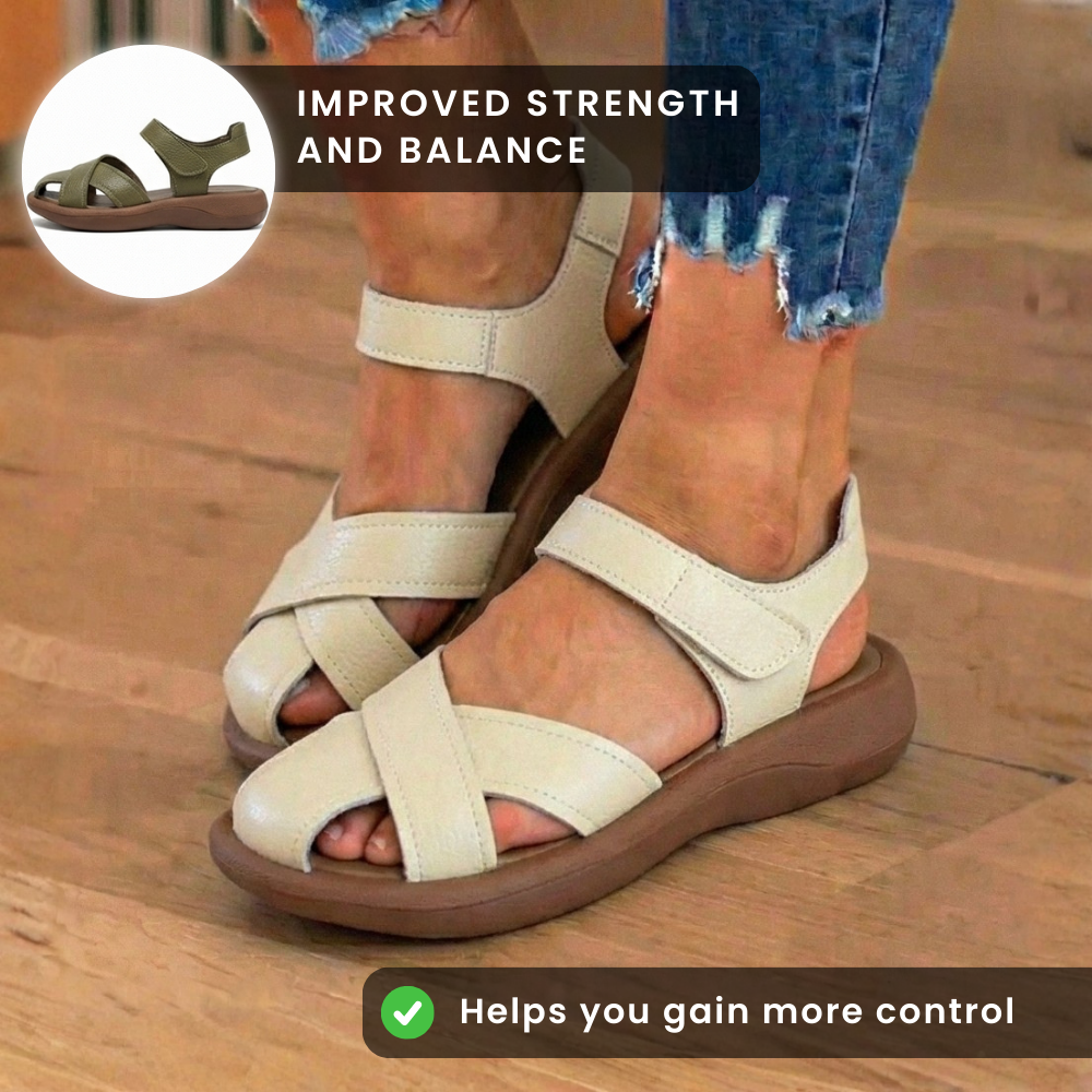 Orthopedic Leather Cross-Strap Comfort Sandals – Cushioned Open Toe