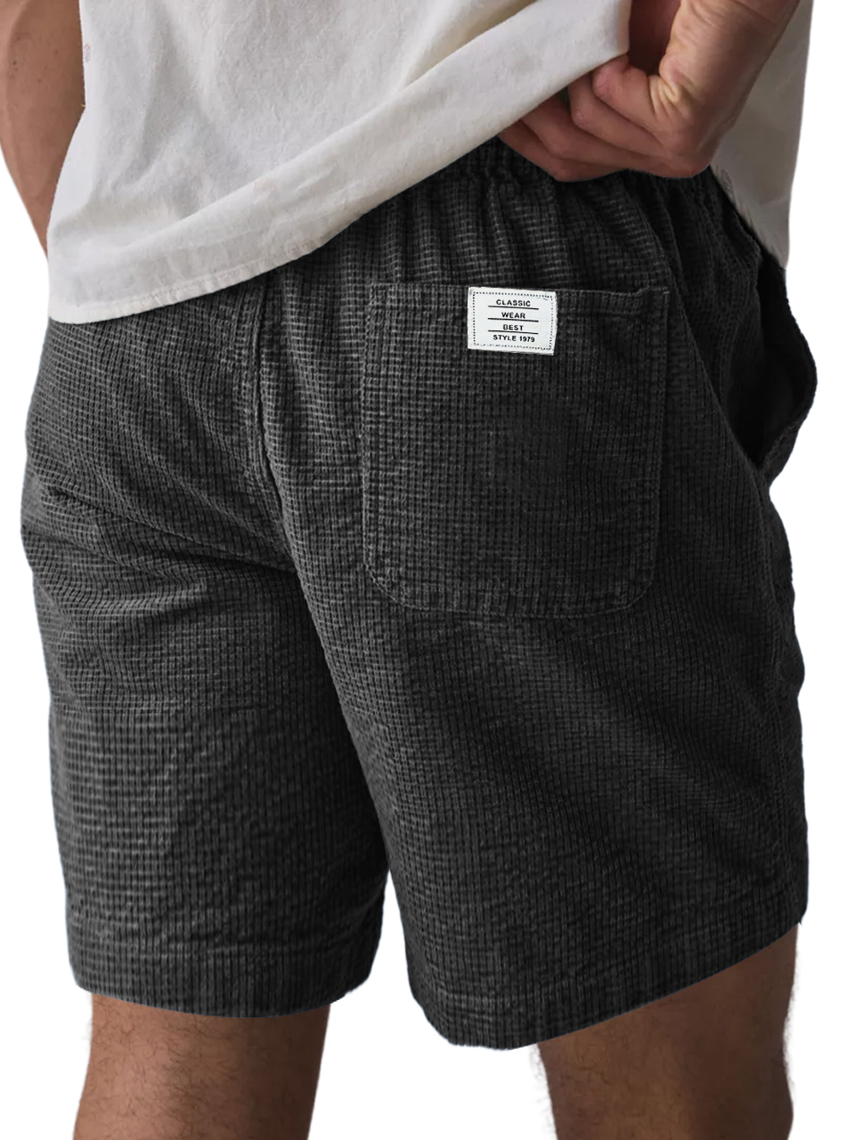 Men's Everyday Waffle Pocket Logo Solid Shorts-tidenox