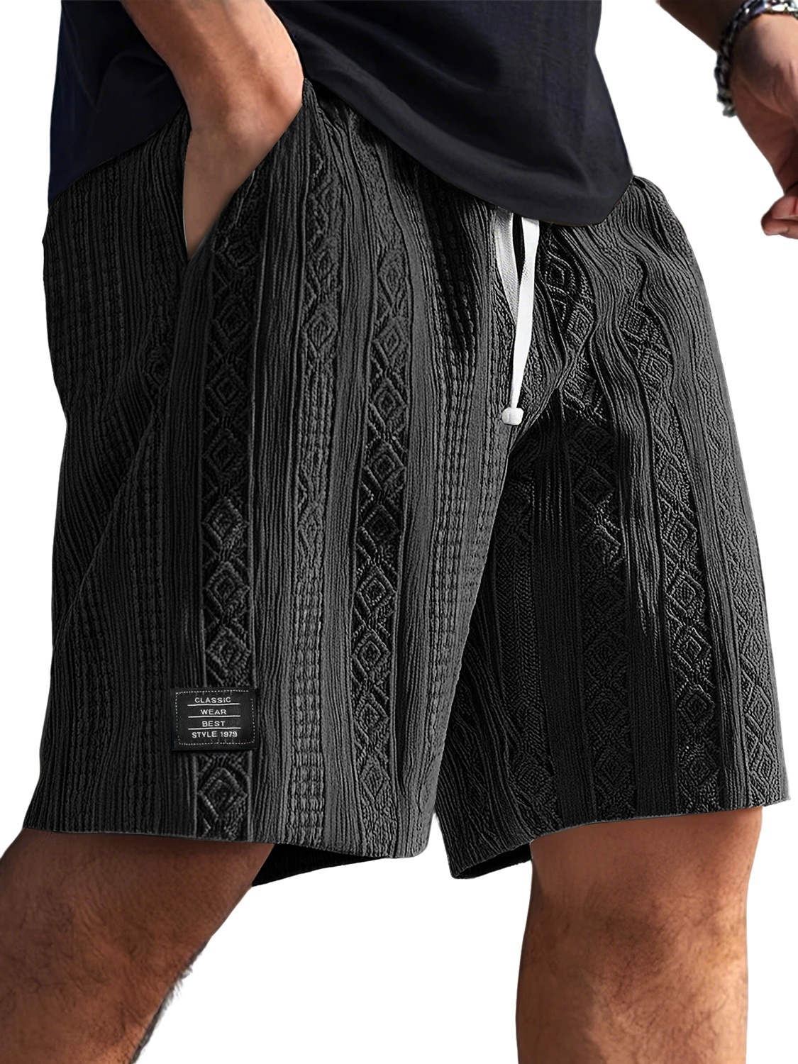 Men's Daily Jacquard Texture Embroidered Logo Casual Comfort Shorts-tidenox