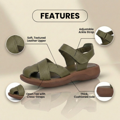 Orthopedic Leather Cross-Strap Comfort Sandals – Cushioned Open Toe