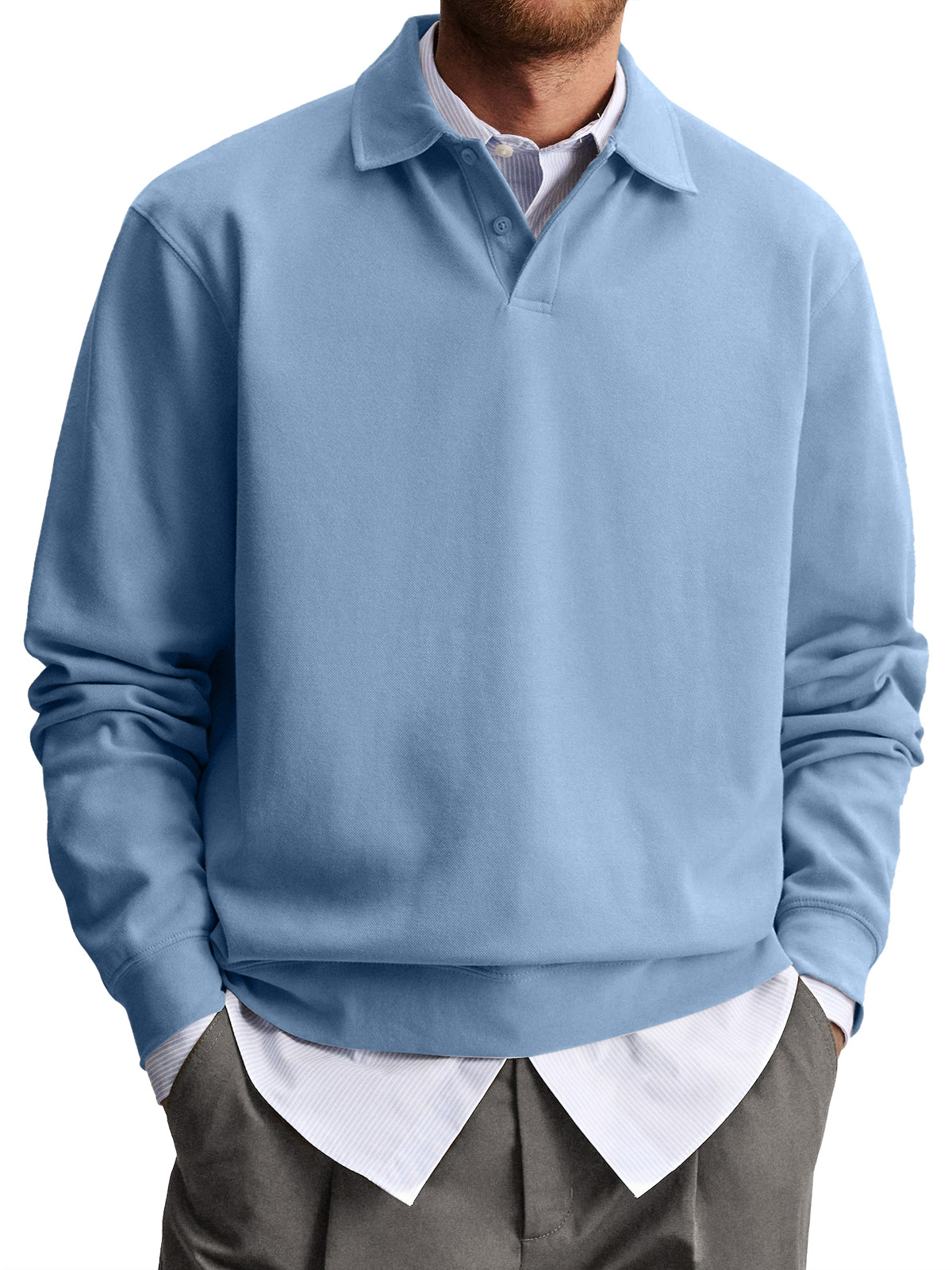 Men's Casual Lapel Comfortable Solid Color Polo Sweatshirt-tidenox