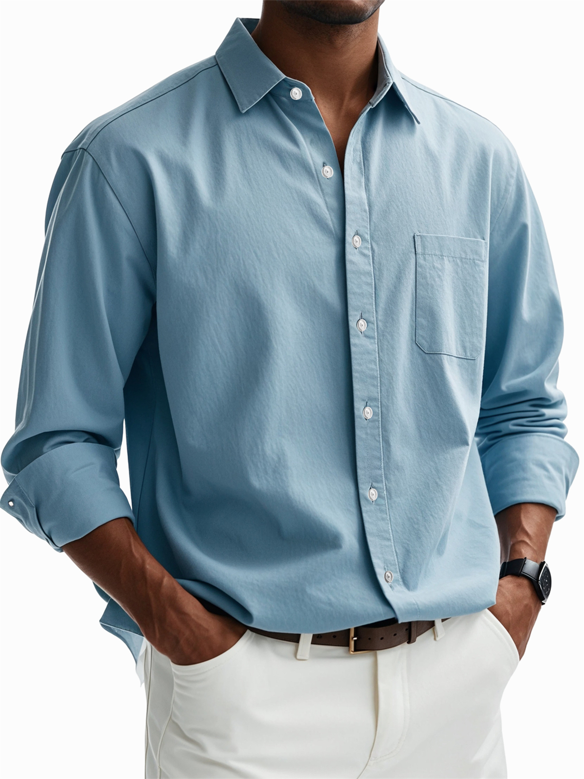 Men's Casual Cotton Pocket Basic Long Sleeve Shirt-tidenox