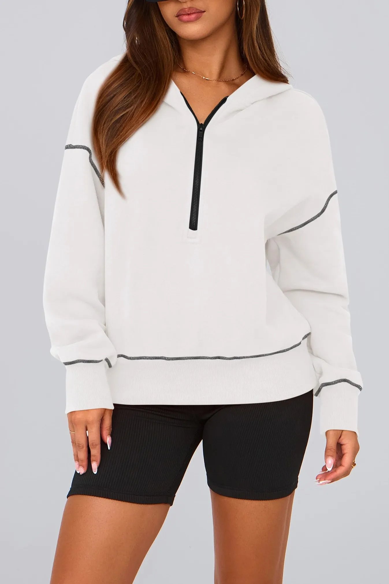 Women's Half Zip Hooded Long Sleeve Cropped Pullover-tidenox