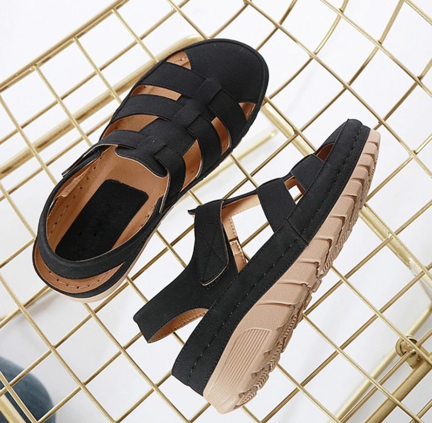 Casual Orthopedic Velcro Walking Wedge Toe Sandals-tidenox