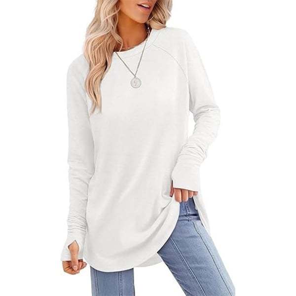Womens Tunic Tops to Wear with Leggings Long Sleeve Thumb Hole Shirts Crew Neck Curved Hem-tidenox