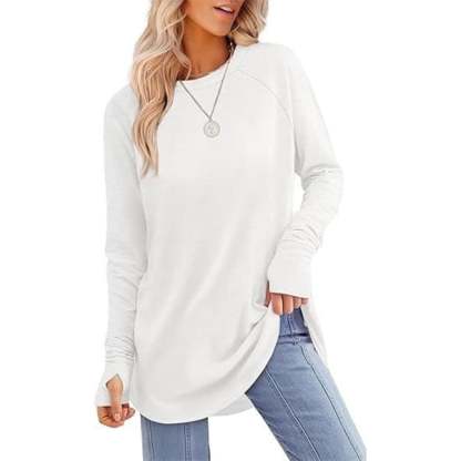 Womens Tunic Tops to Wear with Leggings Long Sleeve Thumb Hole Shirts Crew Neck Curved Hem-tidenox